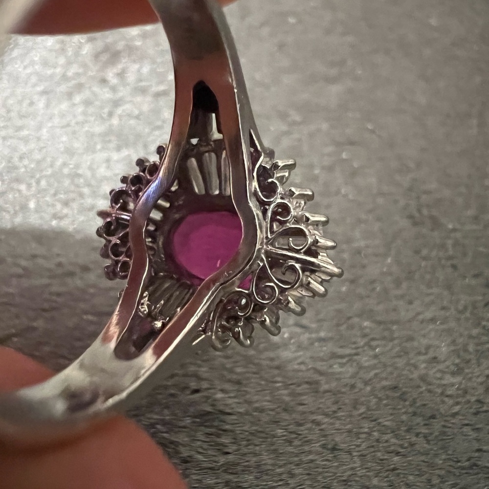 Ruby and diamond platinum ring - Picture 11 of 13